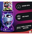 Nutri-blend Juicer, Mixer, Grinder, Blender & Smoothie Maker | 400W 22000 RPM 100% Full Copper Motor | Stainless steel Blades | 3 unbreakable jars | 2 Years warranty | Recipe book by Chef Sanjeev Kapoor | Purple